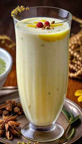 केवड़ा ठंडाई with beautiful presenation of glass,sheer khurma,zabaione,lassi,advocaat,kheer,mango pudding,kadhi,crème anglaise,passion fruit juice,avgolemono,vichyssoise,béarnaise sauce,syllabub,curd 