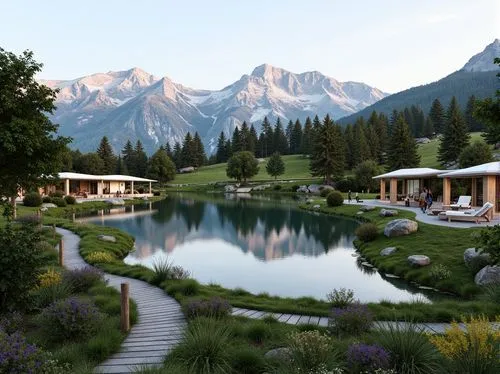 3d rendering,salt meadow landscape,landscape background,alpine landscape,golf resort,render,landscaped,house in the mountains,alpine village,home landscape,pleso,oberland,house in mountains,alpine meadow,3d rendered,renderings,alpine lake,mountain valley,alpine meadows,chalet