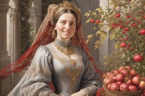 woman eating apple,girl picking apples,pomegranates,winterhalter,apfel,duchesse