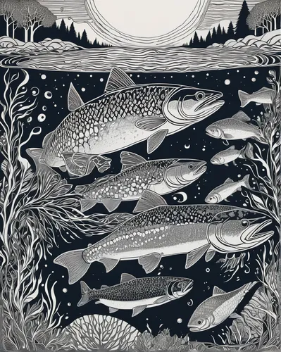 forage fish,capelin,sardine,sardines,forest fish,fish collage,fishes,trout breeding,school of fish,fish herring,wild salmon,freshwater fish,fjord trout,soused herring,book illustration,fish farm,mackerel,northern pike,fish in water,arctic char,Illustration,Black and White,Black and White 19