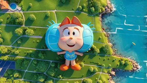 there is a man standing near an island,wakko,bohlander,tenkrat,gumbi,poolman,soffiantini,Unique,3D,3D Character