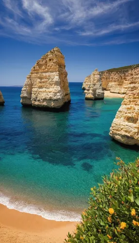 Describe the stunning coastlines of Portugal's Algarve region.,algarve,the twelve apostles,twelve apostles,lebanon,south australia,cape greco,great ocean road,beautiful beaches,cyprus,malta,new south 