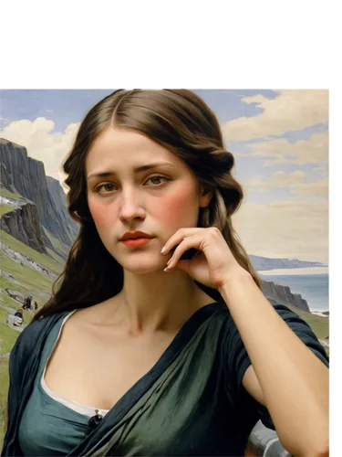 bazille,dennings,perugini,bougereau,monalisa,kisling,portrait background,pittura,photo painting,delaroche,mona lisa,khnopff,young woman,gioconda,landscape background,girl in a long,leighton,overpainting,italian painter,scotswoman,Art,Classical Oil Painting,Classical Oil Painting 12