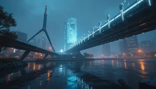 guangzhou,adventure bridge,bridges,bridge,cryengine,kinkade,futuristic landscape,dragon bridge,under the bridge,mist,blue hour,kaidan,cyberport,atmospheres,oxenbridge,cybercity,hangman's bridge,riverside,yarra,riverdeep,Photography,General,Realistic