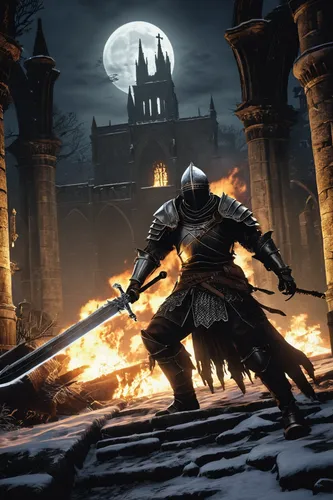 Dark Souls III DLCs, Ashes of Ariandel, The Ringed City, knight armor, frostbitten landscape, ancient ruins, fire-breathing dragons, epic battles, challenging bosses, Sister Friede, Slave Knight Gael,