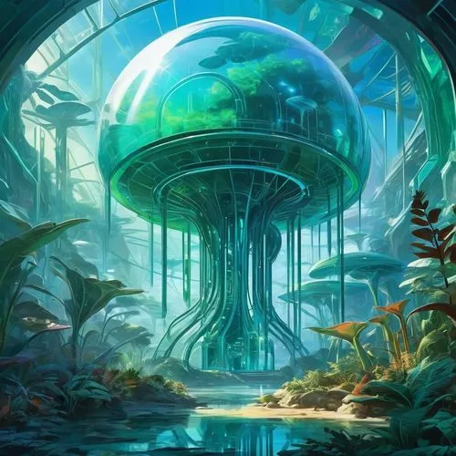 mushroom landscape,futuristic landscape,apiarium,infusoria,biospheres,fantasy landscape,prospal,alien world,alfheim,nidularium,cyberia,ecosystems,mushroom island,legendarium,habitats,ecotopia,datacraft,acorus,vibius,atlantean,Art,Artistic Painting,Artistic Painting 45