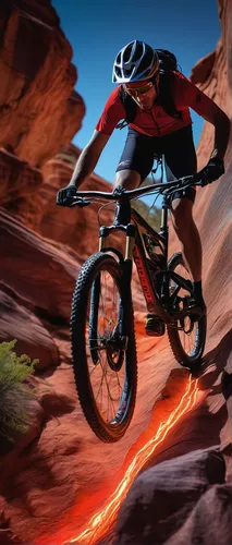 A mountain biker rides a slick rock trail with a red-rock canyon in the background.,downhill mountain biking,dirt jumping,mountain bike racing,mountain bike,mtb,adventure racing,adventure sports,flatl