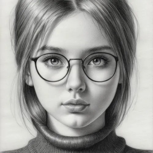 女生，黑白，素描，黑色毛衣
,a pencil drawing of a woman wearing glasses,girl portrait,girl drawing,nabiullina,timoshenko,tymoshenko,portrait of a girl,Illustration,Black and White,Black and White 30