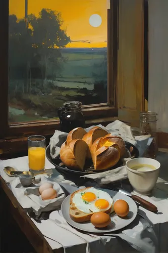 breakfast table,egg sunny-side up,still life with jam and pancakes,egg yolks,yolks,breakfast hotel,fried eggs,the yolk,breakfast plate,sunny-side-up,still-life,still life,breakfest,yolk,egg dish,egg sunny side up,egg yolk,broken eggs,breakfast egg,yellow yolk,Conceptual Art,Oil color,Oil Color 01