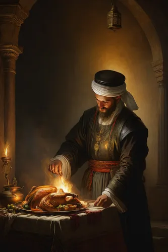 dwarf cookin,middle eastern monk,christ feast,zoroastrian novruz,jewish cuisine,candlemas,cholent,the abbot of olib,pilgrim,the third sunday of advent,sicilian cuisine,middle-eastern meal,holy supper,the manger,the first sunday of advent,benediction of god the father,archimandrite,greek orthodox,saint mark,the second sunday of advent,Art,Classical Oil Painting,Classical Oil Painting 06