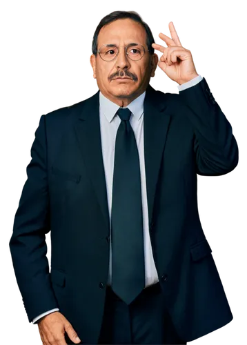 Benito Juarez, historical figure, mature man, formal wear, black suit, white shirt, tie, glasses, mustache, serious facial expression, standing posture, hands behind back, realistic, softbox lighting,