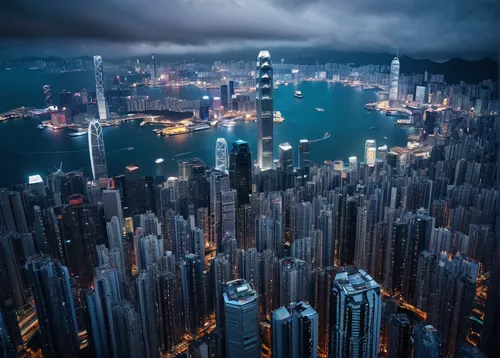 """Hong Kong City at aerial view in the sky"" stock image",hong kong,kowloon,chongqing,hongkong,shanghai,kowloon city,hk,harbour city,city at night,taipei,nanjing,tall buildings,dubai marina,cityscape