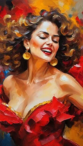 oil painting on canvas,ecstatic,oil painting,flamenco,man in red dress,art painting,oil on canvas,painting technique,radha,lady in red,boho art,woman playing,italian painter,fabric painting,paprika,red gown,hula,on a red background,oil paint,girl in red dress,Conceptual Art,Oil color,Oil Color 20