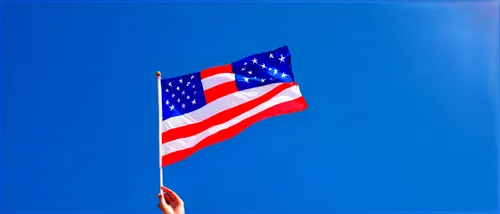 Waving national flag, freedom symbol, fluttering fabric, blue sky background, sunny day, gentle breeze, horizontal composition, shallow depth of field, vibrant color tone, soft natural lighting.,there