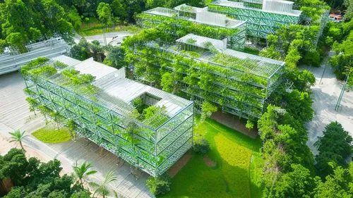 By incorporating a vegetal component to metal scaffolding and other construction materials, a living, breathing building is formed. Over time, as the trees age, their fused joints continue to strength