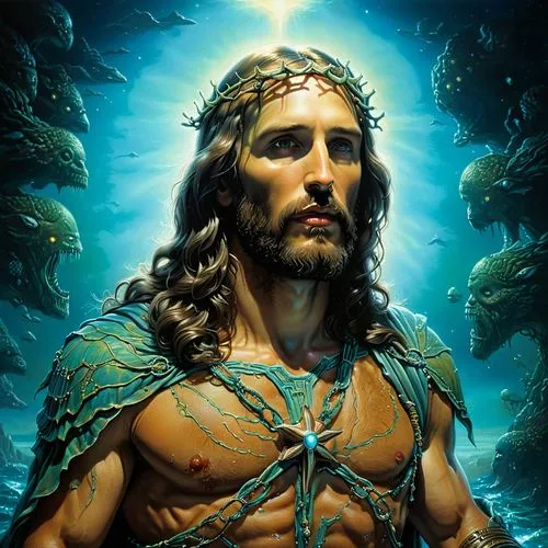 god of the sea,atlantean,sea god,jeshua,aquaman,poseidon,Illustration,Realistic Fantasy,Realistic Fantasy 22