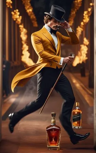 homem andando de bengala e vestido com smoking , propaganda  johnnie walker,cointreau,negroni,sazerac,parfum,redbreast,chivas regal,english whisky,amaretto,cognac,old fashioned,scotch whisky,jarana ja