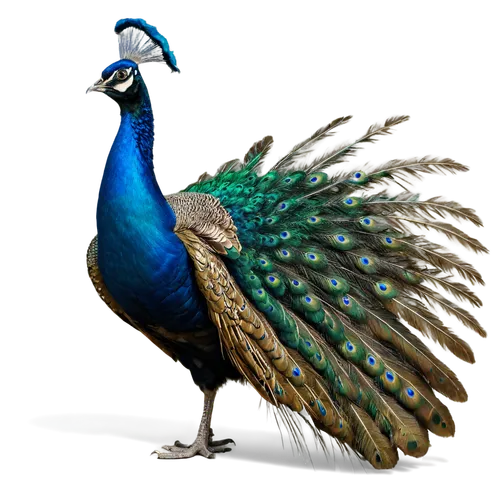 peacocks, male, vibrant plumage, iridescent feathers, green neck, blue chest, golden eyes, majestic posture, spreading tail, walking, realistic, detailed texture, soft natural light, 3/4 composition, 