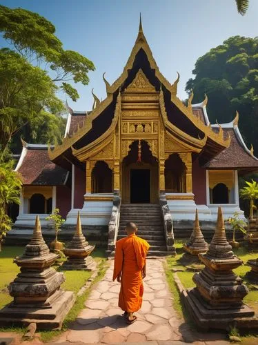 sayadaw,buddhist temple complex thailand,buddhists monks,monkhood,chiangmai,dhamma,thai temple,theravada buddhism,prabang,bhikkhu,ajahn,bhikkhus,buddhist monk,luang,phra,cambodia,somtum,prasathinphimai,dhammananda,buddhist temple,Illustration,Realistic Fantasy,Realistic Fantasy 18