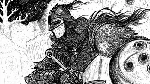 knight in full armor riding on horse through the woods,inking,beorn,bugbear,inks,treebeard,woodsman,Design Sketch,Design Sketch,Black and white Comic