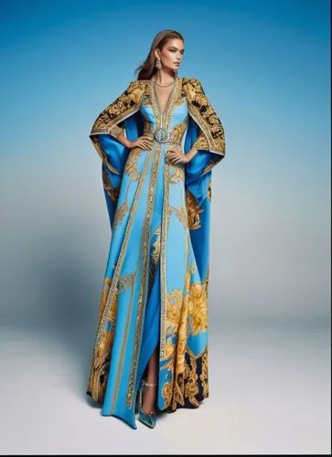 a woman in an elaborate dress with an open cape,caftan,kaftan,caftans,dreamcoat,kaftans,tahiliani,Illustration,Realistic Fantasy,Realistic Fantasy 05