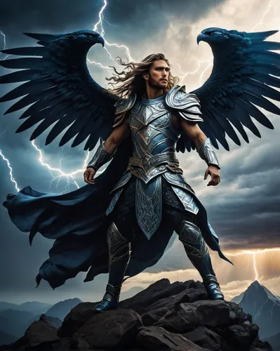 archangel,the archangel,heroic fantasy,god of thunder,uriel,imperial eagle,eagle,wind warrior,white eagle,thorin,griffin,mongolian eagle,death angel,gryphon,biblical narrative characters,valhalla,fantasy picture,adler,flying hawk,eagles,Illustration,Realistic Fantasy,Realistic Fantasy 41