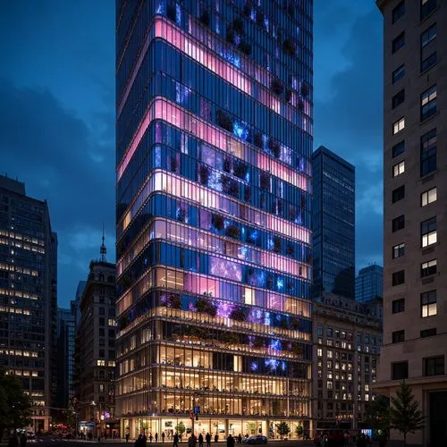 luminato,glass building,andaz,aoyama,kimmelman,tishman,bloomingdales,nyu,glass facade,the energy tower,proskauer,enernoc,hongdan center,willis building,colored lights,julliard,aurora building,glass facades,isetan,mvrdv