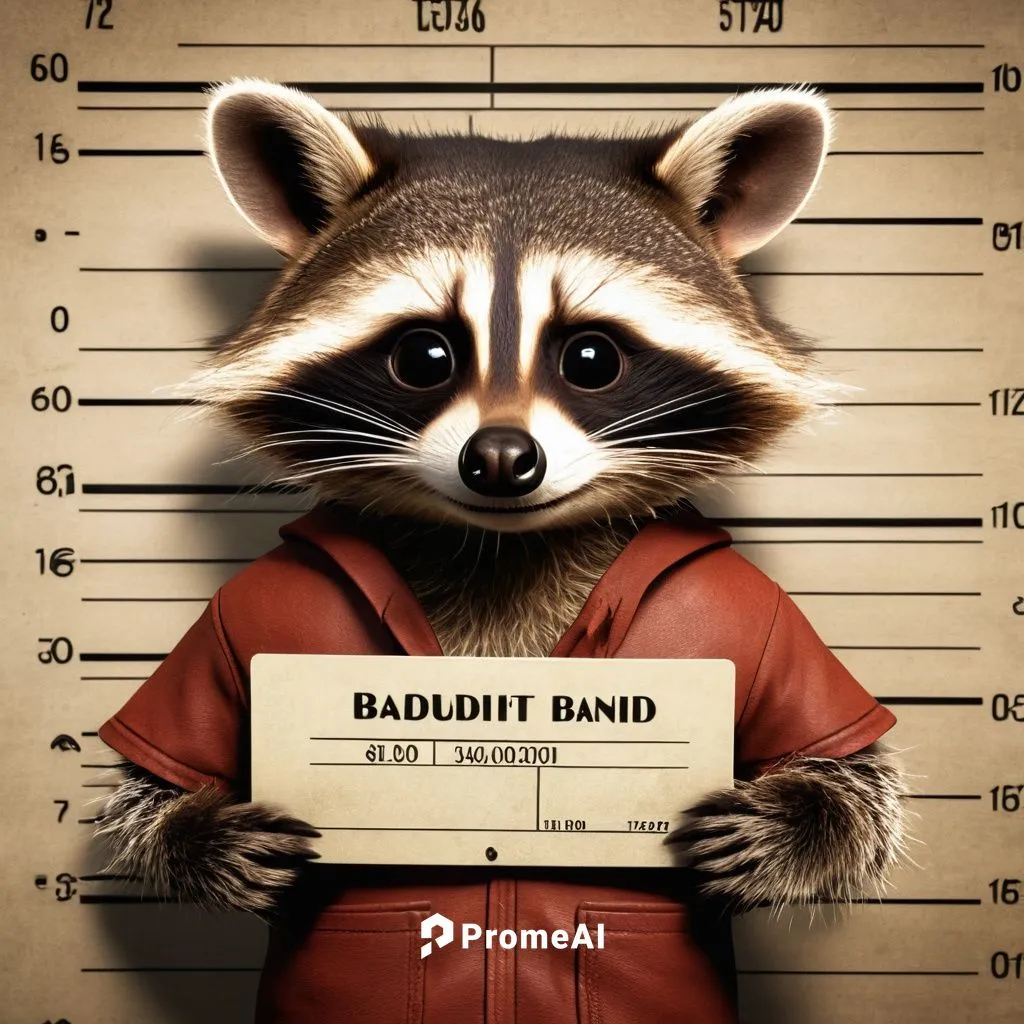 Pixar raccoon bandit criminal mugshot ,rocket raccoon,raccoon,badger,bandit,north american raccoon,raccoons,bandit theft,robber,mustelid,burglar,crime,criminal,banjo bolt,bandola,crime fighting,guardi