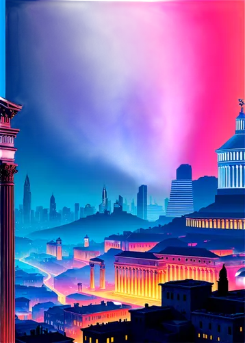 art deco background,eternal city,colorful city,art background,vittoriano,rome night,city scape,cartoon video game background,digital background,cityscape,ancient city,cityscapes,dusk background,pink city,city skyline,pantheon,desktop backgrounds,french digital background,youtube background,purple wallpaper,Conceptual Art,Fantasy,Fantasy 23