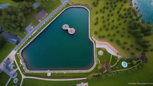 the aerial view of Kampli lake ballari district ,floating over lake,drone shot,water hazard,olympiapark,infinity swimming pool,artificial islands,Photography,General,Realistic