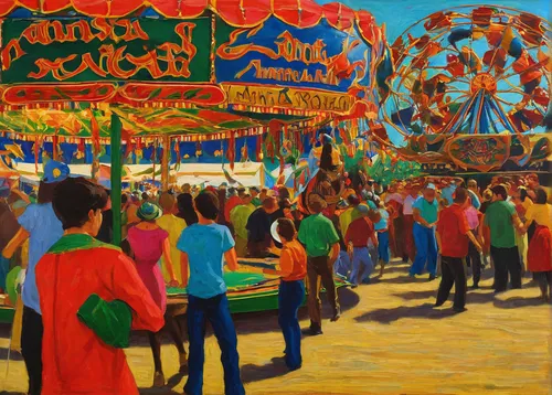 annual fair,fairground,carnival tent,feria colors,amusement park,indian festival,carousel,funfair,coney island,ramayana festival,village festival,street fair,carnival,fruit stands,santa monica pier,summer fair,hippy market,festival,oktoberfest background,bandstand,Art,Classical Oil Painting,Classical Oil Painting 30