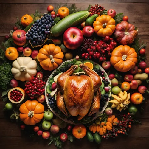 Create a festive Thanksgiving wallpaper featuring a cornucopia filled with fresh fruits and vegetables,thanksgiving background,cornucopia,thanksgiving veggies,thanksgiving table,thanksgiving turkey,th