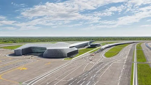 Airport with road and many trees,airport terminal,airport apron,berlin brandenburg airport,dulles,airport,transport hub,futuristic art museum,taxiway,runways,hof-plauen airport,eastern ramp,scott afb,