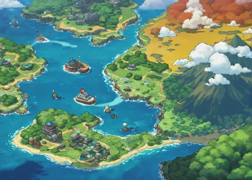 floating islands,mushroom island,the island,flying island,floating island,kei islands,an island far away landscape,islands,island,peninsula,archipelago,lake tanuki,island of fyn,uninhabited island,artificial islands,artificial island,studio ghibli,island suspended,mountain world,popeye village,Illustration,Japanese style,Japanese Style 10