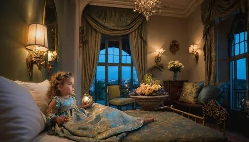 ornate room,the little girl's room,blue room,four poster,bridal suite,bedroom,bedroom window,four-poster,romantic night,woman on bed,beauty room,venice italy gritti palace,sleeping room,great room,romantic scene,fairy tale,rococo,boutique hotel,victorian style,doll's house,Photography,General,Fantasy