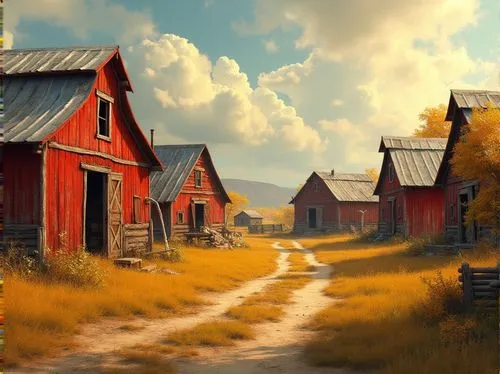 wooden houses,red barn,barkerville,home landscape,rural landscape,township,huts,cottages,boardinghouses,barns,bunkhouses,rustic,cabins,farmhouses,lumbago,landscape background,countryside,rustic aesthetic,farm landscape,croft,Photography,General,Realistic