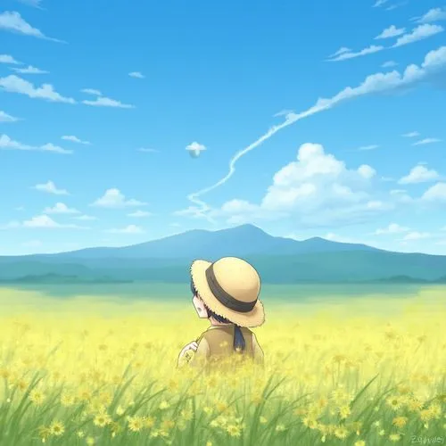 hosoda,blooming field,yellow grass,daffodil field,kaban,flower field