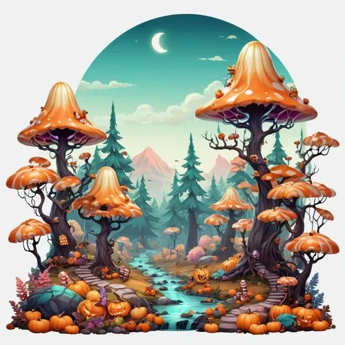 mushroom landscape,mushroom island,tree mushroom,forest mushroom,forest mushrooms,armillaria,Illustration,Abstract Fantasy,Abstract Fantasy 11