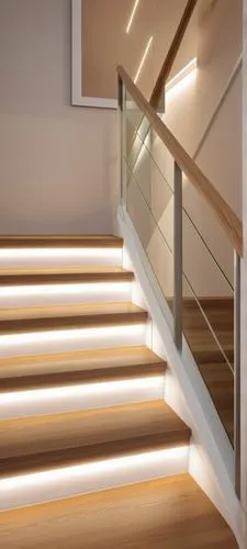 SCALA CON PEDATA IN ROVERE, ALZATA BIANCA CHIARO LED, RINGHIERA  DI ALLUMINIO ,wooden stair railing,halogen spotlights,track lighting,security lighting,daylighting,outside staircase,halogen light,stai