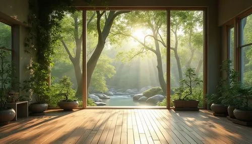 morning light,verdant,windows wallpaper,sunroom,conservatory,bamboo curtain,home landscape,wood window,idyllic,morning sun,spring morning,water mist,studio ghibli,digital painting,green garden,garden door,indoor,world digital painting,environments,green living,Photography,General,Realistic