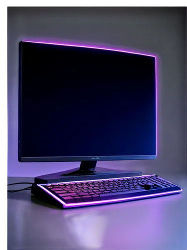 Purple computer background, futuristic theme, high-tech setup, sleek lines, neon lights, glowing buttons, metallic material, reflective surface, shallow depth of field, low-angle shot, cinematic light