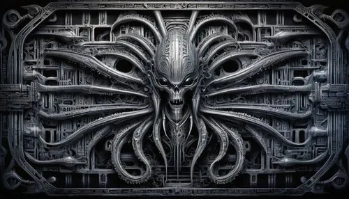 giger,aamoth,xenomorph,azathoth,cthulhu,biomechanical,octopus vector graphic,kraken,silver octopus,hydra,lovecraftian,labyrinthian,kadath,vecna,enhydra,acindar,eidolon,facehugger,illithid,servitor,Conceptual Art,Sci-Fi,Sci-Fi 02