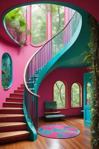 dreamhouse,spiral stairs,spiral staircase,staircase,staircases,winding staircase,outside staircase,circular staircase,colorful spiral,stairwell,candyland,winding steps,escaleras,tropical house,stairwells,stairways,stairs,stair,beautiful home,stairs to heaven,Illustration,Japanese style,Japanese Style 16