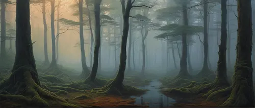 foggy forest,forest landscape,swampy landscape,elven forest,forest background,old-growth forest,forests,forest glade,the forest,forest,coniferous forest,forest floor,deciduous forest,forest dark,forest of dreams,pine forest,the forests,swamp,spruce forest,holy forest,Illustration,Realistic Fantasy,Realistic Fantasy 44