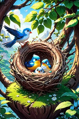 bird's nest,robin's nest,bird nest,nest,spring nest,bird kingdom,bird bird kingdom,easter nest,tree's nest,nesting place,nest easter,nesting,cartoon video game background,bird nests,nest building,broken egg,charcoal nest,tucan,bird home,nest workshop,Anime,Anime,Traditional