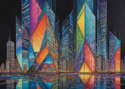 dubay,colorful city,dubia,cityscape,cityscapes,glass painting,lusail,dubbeldam,city cities,skyscrapers,cybercity,halderman,glass facades,kaleidoscape,city scape,urban towers,futuristic landscape,ctbuh,dubai,glass blocks,Conceptual Art,Daily,Daily 17