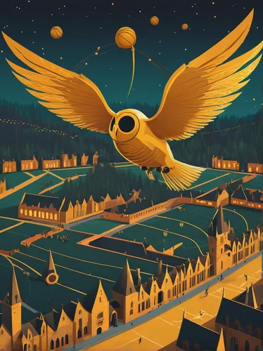 hogwarts,sci fiction illustration,griffon bruxellois,flying machine,dove of peace,eagle illustration,flying seed,flying penguin,travel poster,navi,constellation swan,old world oriole,night bird,flying birds,pegasus,firefly,gryphon,game illustration,nocturnal bird,flying girl,Illustration,Vector,Vector 05