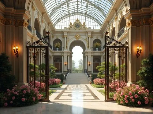 conservatory,archways,versailles,cochere,entranceways,enfilade,baccarat,marble palace,rosecliff,neoclassical,ritzau,ornate room,peterhof,orangerie,archly,versaille,theed,flower booth,hermitage,symphonia,Photography,General,Realistic