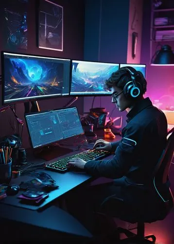 desk,computer room,gamer zone,lan,computer desk,man with a computer,gamer,night administrator,computer workstation,working space,monitors,dj,computer addiction,would a background,gaming,workspace,work space,pc,cyberpunk,studio ice,Art,Classical Oil Painting,Classical Oil Painting 27