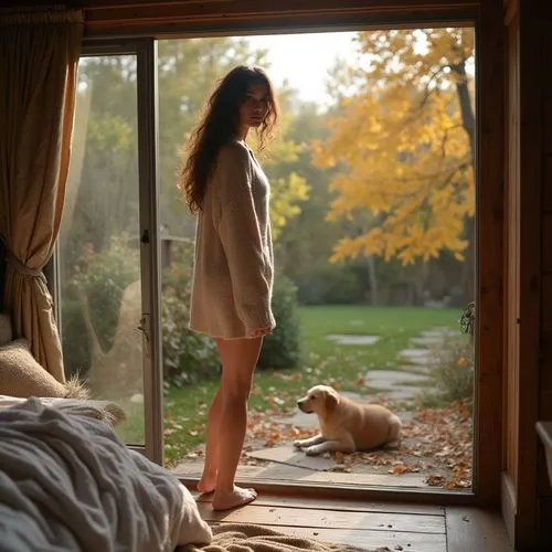 girl with dog,autumn morning,morning light,one autumn afternoon,waking,in the morning,Photography,Fashion Photography,Fashion Photography 03